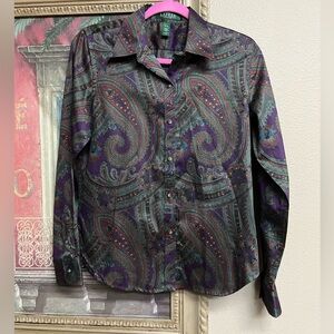 Lauren Ralph Lauren Purple and Green Paisley Shirt